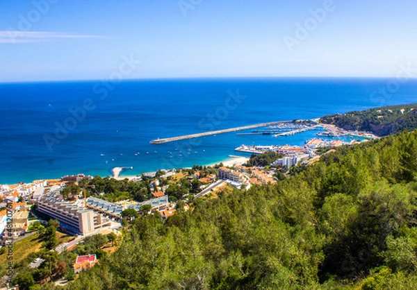 Fototapeta View of the docks in Sesimbra, Portugal