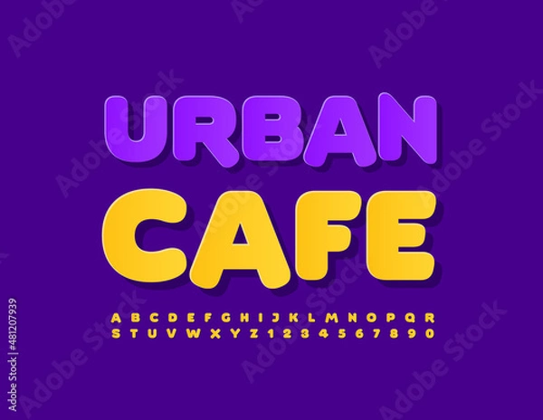 Obraz Vector trendy logo Urban Cafe with Yellow Alphabet Letters and Numbers set. Modern bright Font