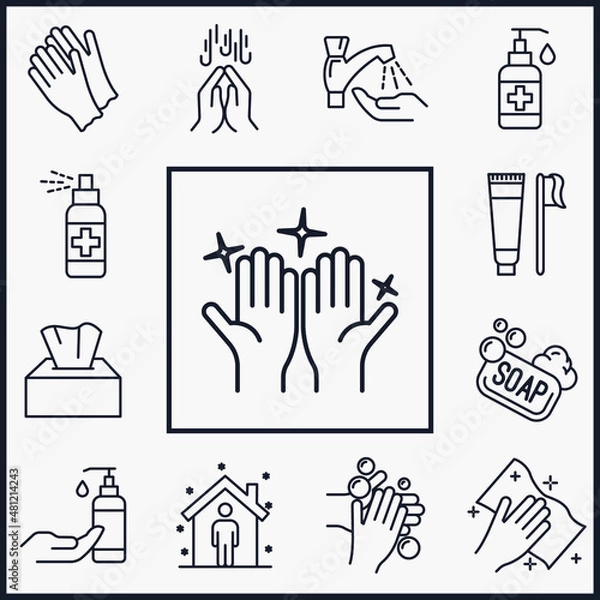 Fototapeta Set of Hygiene icon. Coronavirus protection pack symbol template for graphic and web design collection logo vector illustration