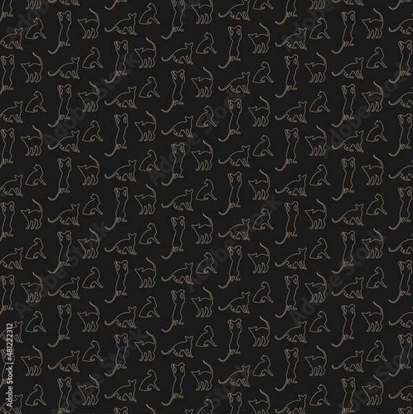 Fototapeta Dark background image with a pattern of beige silhouettes of oriental cats