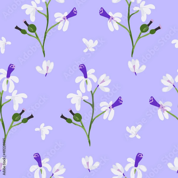 Fototapeta Seamless repeat pattern lavender flower stem with buds