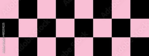 Fototapeta Checkerboard banner. Black and Pink colors of checkerboard. Big squares, big cells. Chessboard, checkerboard texture. Squares pattern. Background.