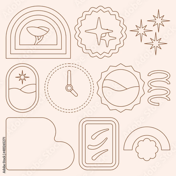 Fototapeta Collection of abstract element aesthtetic style outline