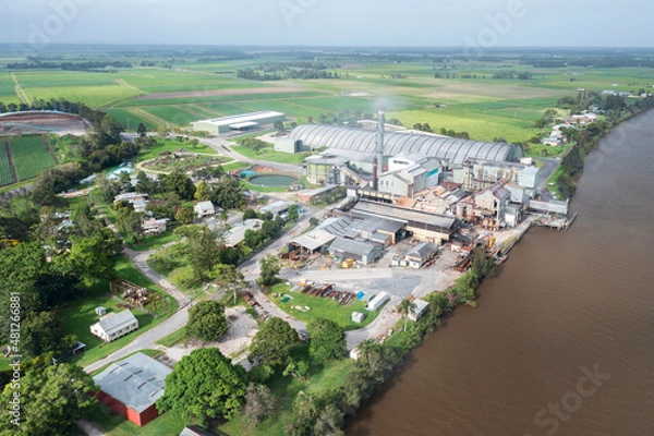 Obraz Aerial view of a sugar mill at Harwood, NSW, Australia. 