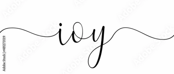 Fototapeta JOY - Continuous one line calligraphy with Single word quotes. Minimalistic handwriting with white background.