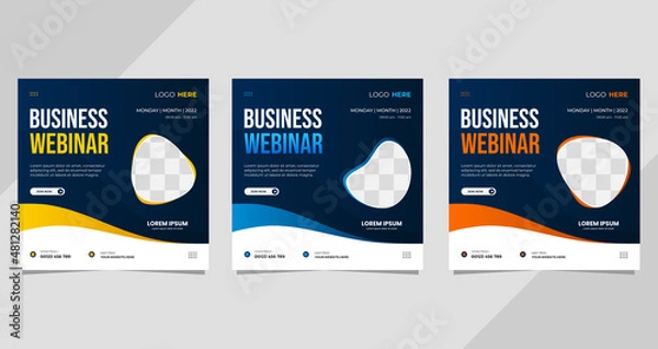 Fototapeta Set of social media post templates with wave and fluid shape background, perfect for marketing webinar, business webinar and other online seminars