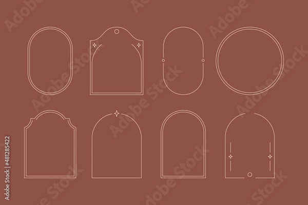 Obraz Boho Frame and Arch Set in Trendy Minimal Liner Style. Vector Bohemian Borders for Creating Logo