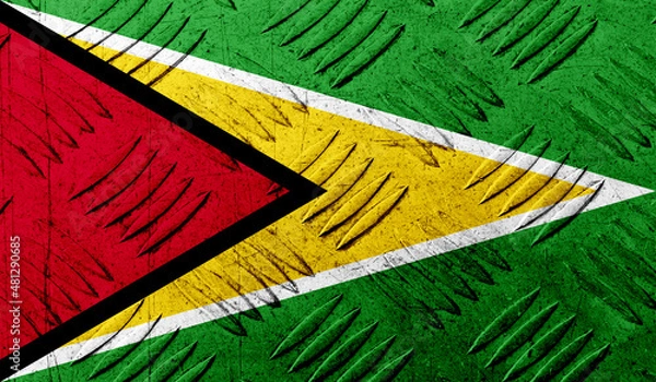Obraz Guyana flag on rough metallic surface. 3D image