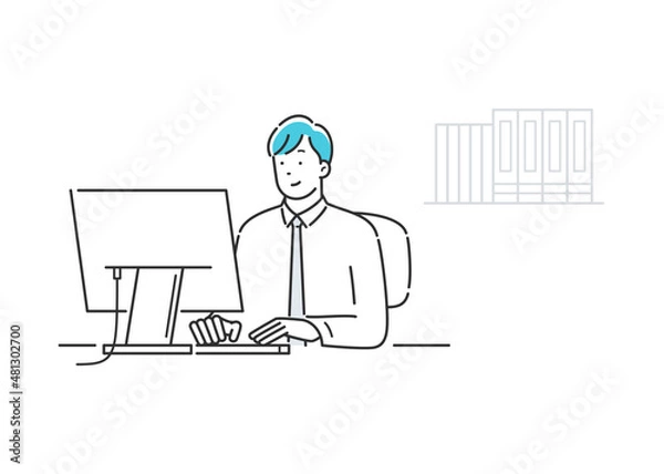 Obraz オフィスでパソコンを使う会社員の男性