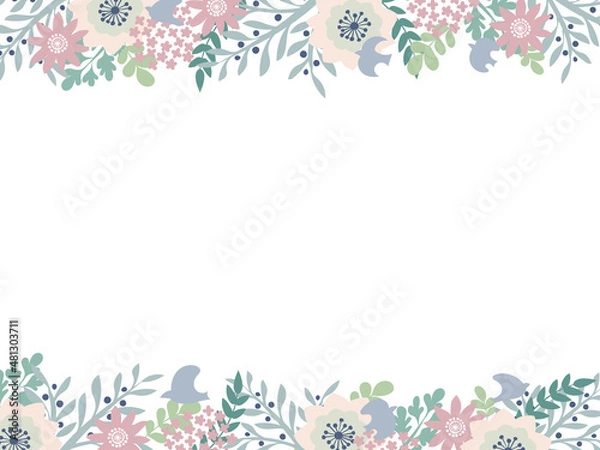 Fototapeta 北欧風の花フレーム背景