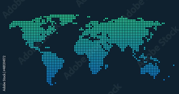 Fototapeta World map of squares. Simple flat vector illustration. Stock vector illustration isolated on dark background.