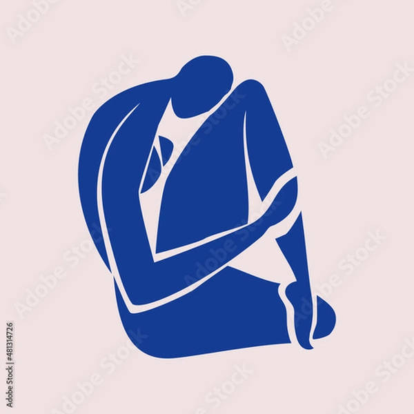 Obraz Inspired by Henri Matisse abstract woman silhouette. The woman sits with her head bowed. Flat vector illustration in collage technique isolated.