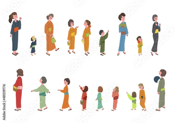 Obraz 浴衣を着た人々のイラストセット