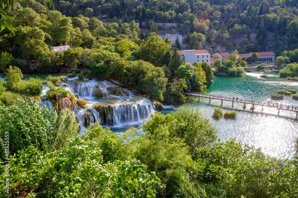 Obraz Skradinski buk waterfall in Krka national park, top view, Croatia