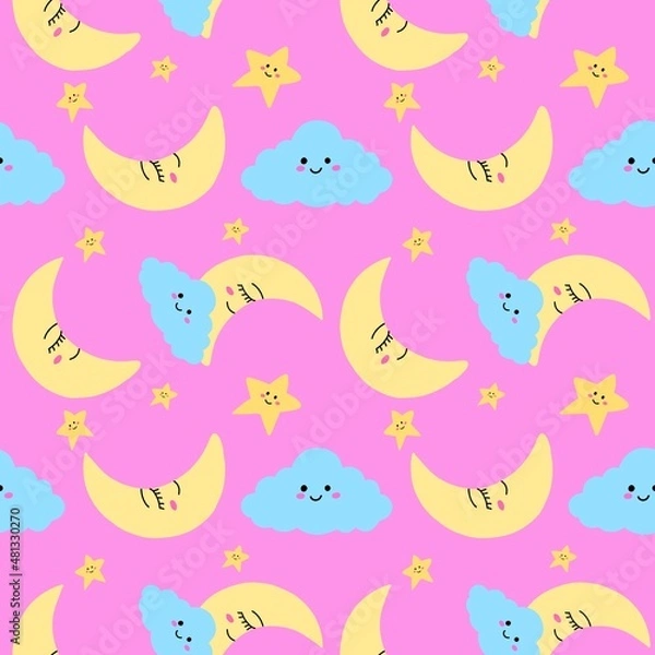 Fototapeta seamless pattern with moon and star.