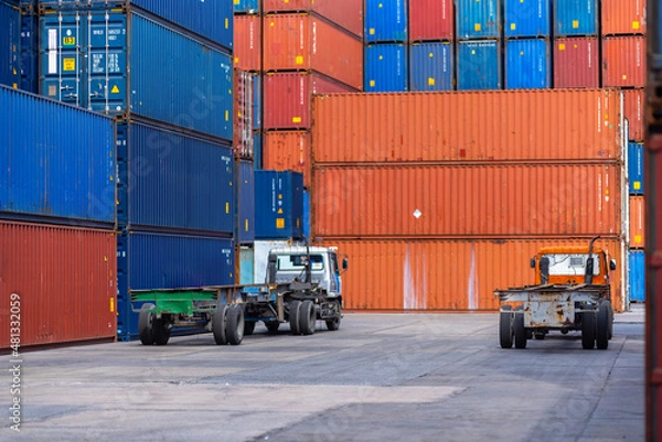 Fototapeta foreman worker or engineer are working about logistic industrial transport shipping container