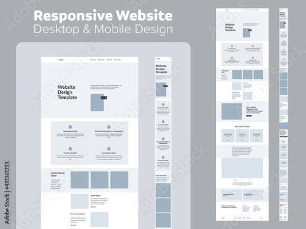 Fototapeta Design website. Desktop and mobile wireframe. Landing page template. UX UI Resources.