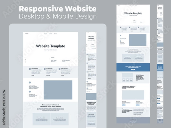 Fototapeta Design website. Desktop and mobile wireframe. Landing page template. UX UI Resources.