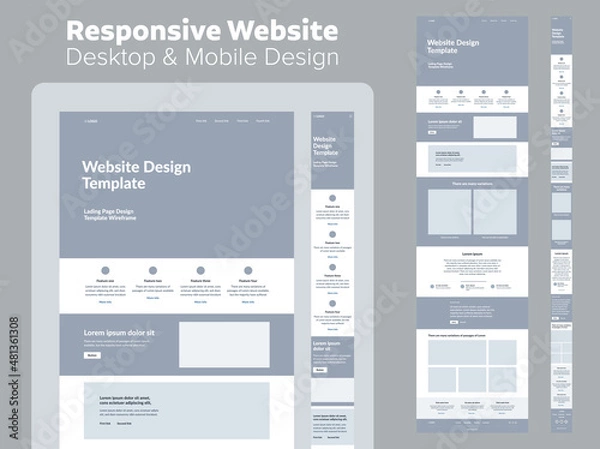 Fototapeta Design website. Desktop and mobile wireframe. Landing page template. UX UI Resources.