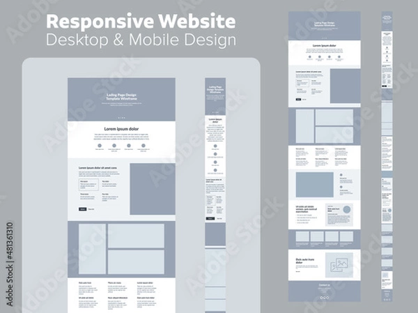 Fototapeta Design website. Desktop and mobile wireframe. Landing page template. UX UI Resources.