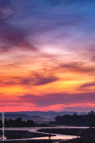 Obraz Sunset at a river bank
