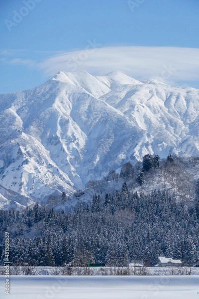 Obraz 真白な巻機山を望む雪国南魚沼の冬の晴れ間