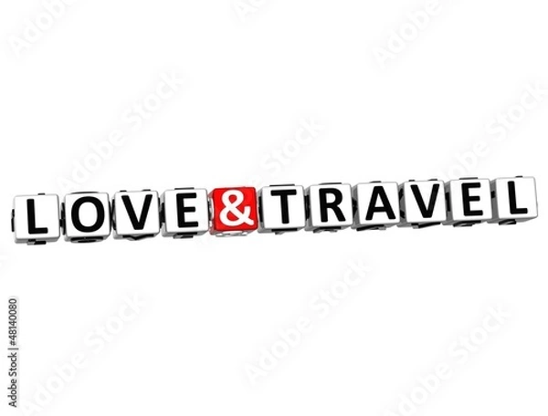 Fototapeta 3D Love And Travel Button Click Here Block Text
