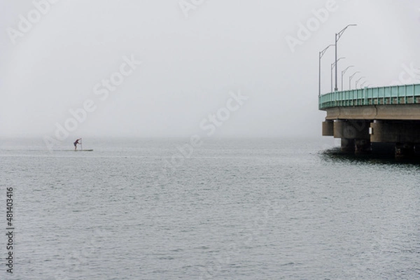 Fototapeta Stand up paddleboard crossing Newport BRidge