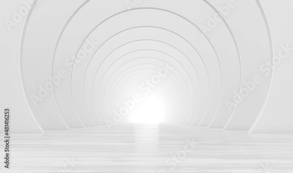 Fototapeta Abstract white circular tunnel. Modern Futuristic Geometric Background. 3d rendering illustration.