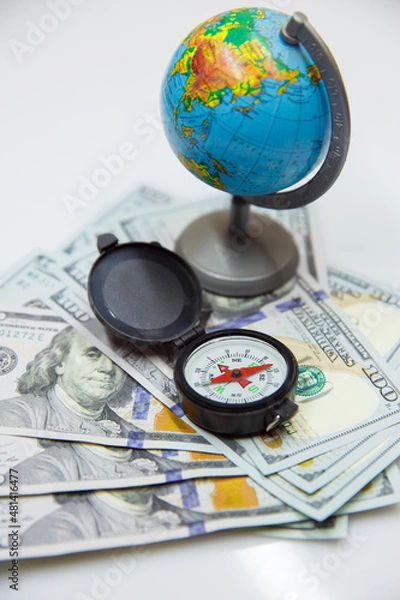 Obraz globe dollars and compass