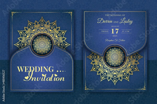 Obraz Luxury Mandala Wedding Invitation Card template with golden arabesque pattern Arabic Islamic east background style. Editable vector file. Decorative mandala for print, poster, cover, flyer, banner. 