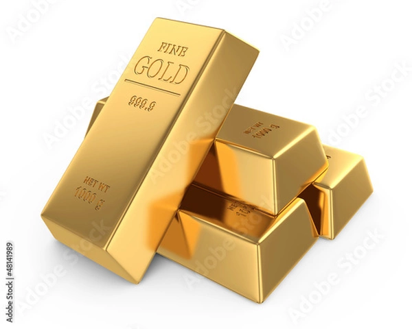 Fototapeta Set of gold bars isolated on white background