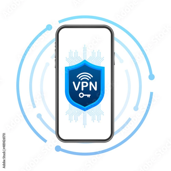 Fototapeta Secure VPN connection concept. Virtual private network connectivity overview. Vector stock illustration.