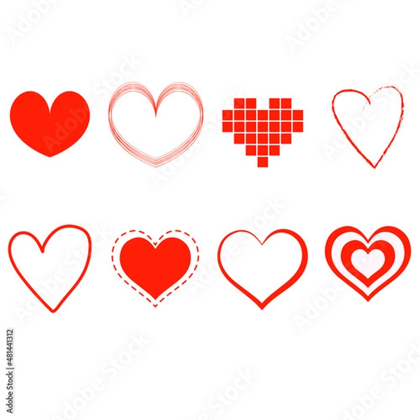 Obraz Hearts Set Red Collection Illustration Vector Hand Drawn Style Abstract