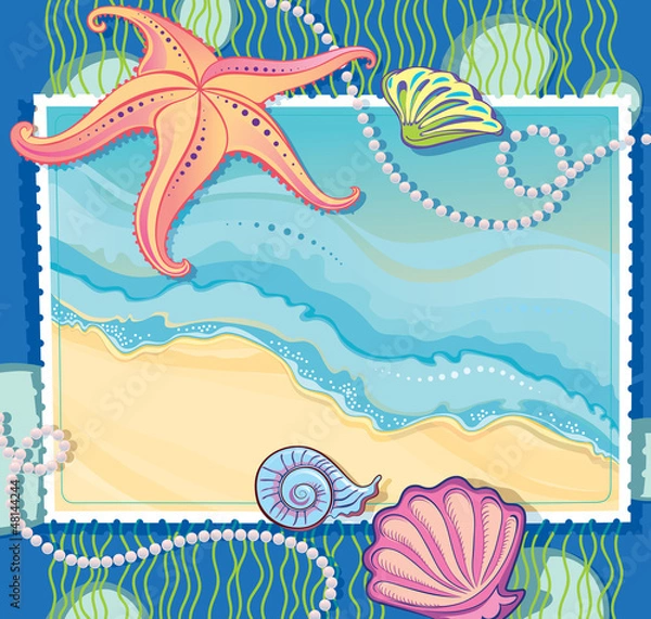 Fototapeta Vector frame with a picture of a sea wave
