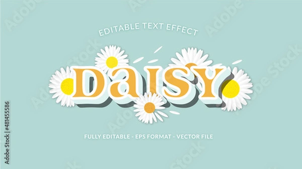 Fototapeta Beautiful Daisy Text Effect with Arrangement of Flowers as Ornament