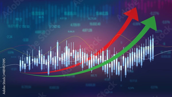 Fototapeta forex statistics, financial analytics dashboard graph, line  and arrows vector illustration