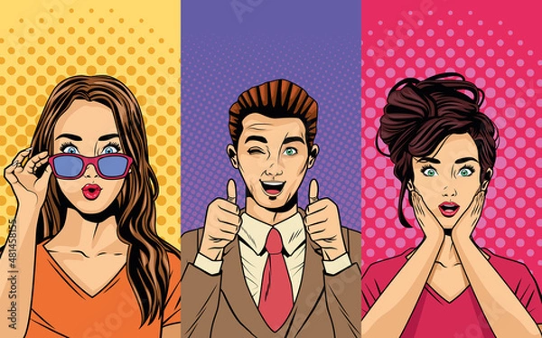Fototapeta three pop art characters
