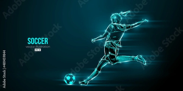 Obraz football soccer player woman in action isolated blue background. Vector illustration