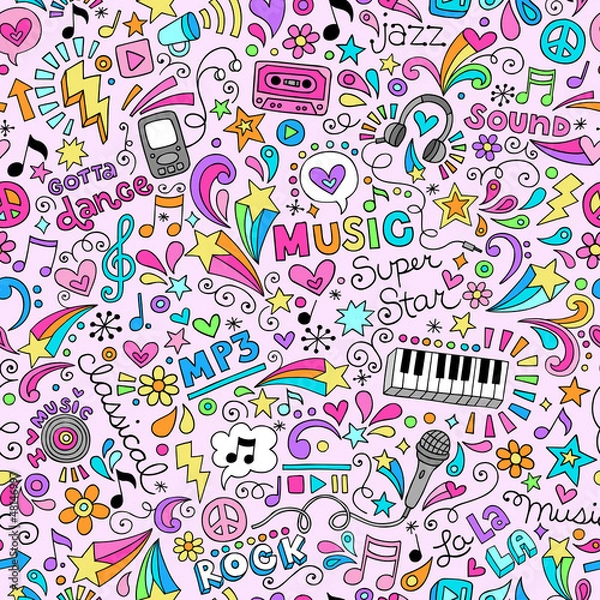 Fototapeta Music Seamless Pattern Doodles Vector Design