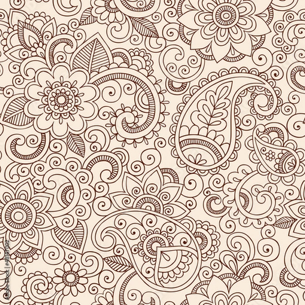 Fototapeta Ornate Henna Paisley Pattern Doodle Vector Design
