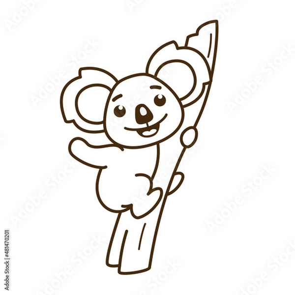 Fototapeta Cartoon koala sitting on a tree linear sign