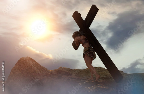 Fototapeta Jezus Chrystus niosący krzyż renderuje 3D