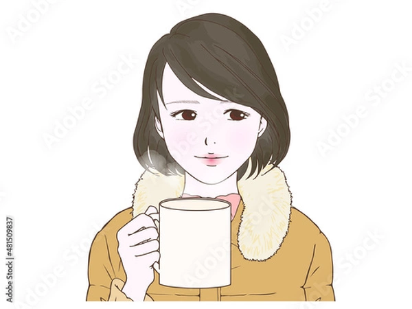 Fototapeta ダウンコートを着た女性②マグカップ_横目
