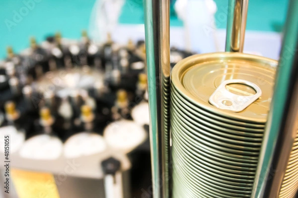 Obraz Closeup of can lids in the canning factory