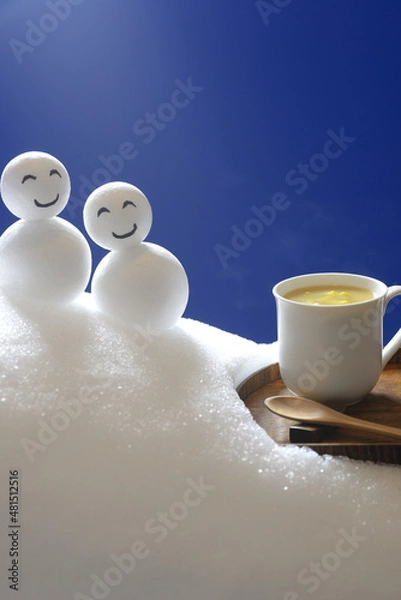 Fototapeta 雪ダルマとコーンスープ