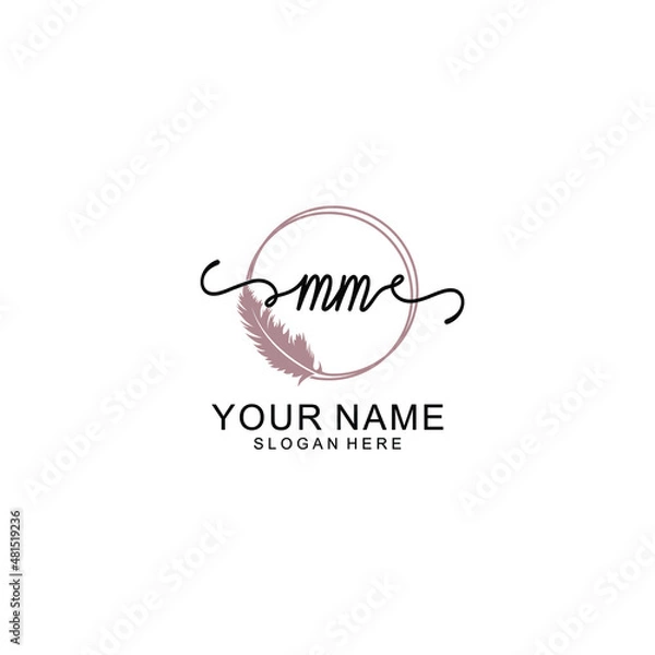 Fototapeta Initial MM beauty monogram and elegant logo design  handwriting logo of initial signature