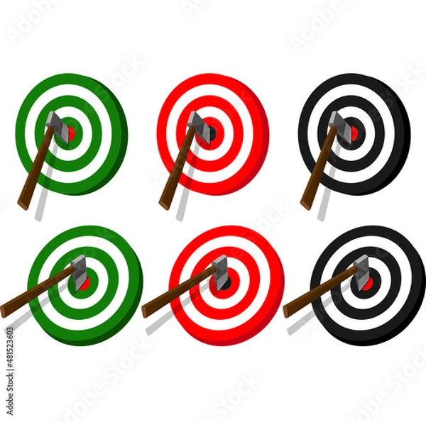 Fototapeta Set. Throw Axe in wood target, good for axe club logo design.