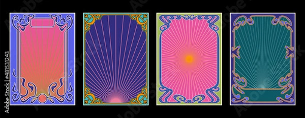 Obraz Art Nouveau Frames and Backgrounds, 1900s Decorative Ornaments, 1960s Psychedelic Colors
