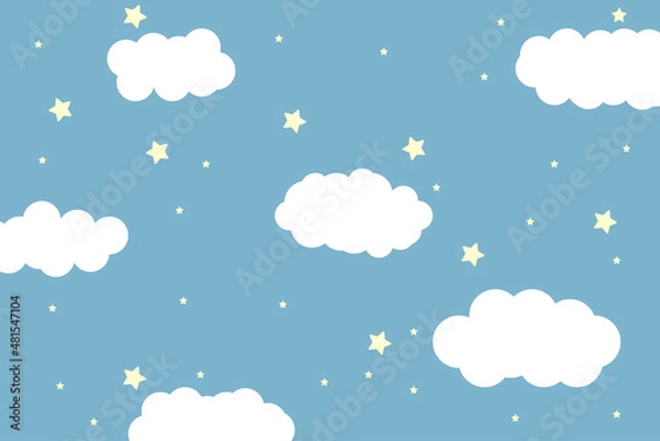 Fototapeta night sky with stars and moon. paper art style. Dreamy background with moon stars and clouds, abstract fantasy background. Half moon, stars and clouds on the dark night sky background. 